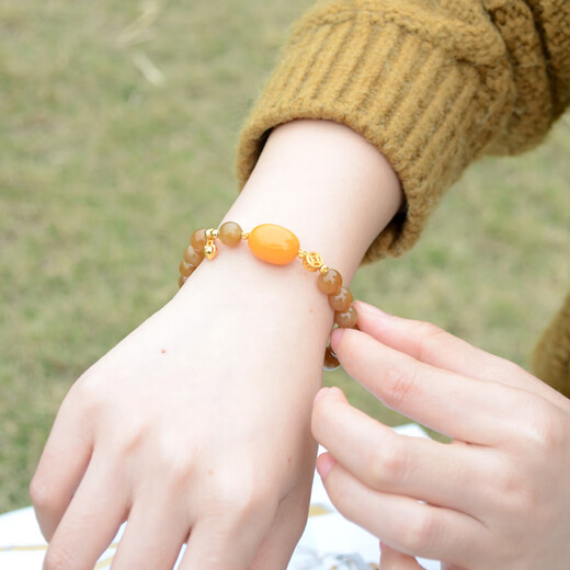 Her generation natural beeswax and field jade bracelet, national trend new Chinese style gift with certificate, Tang Jade (761655) 8mm