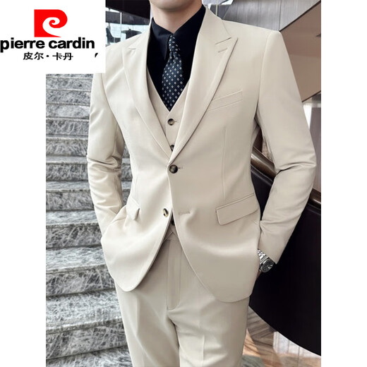 Pierre Cardin casual blazer men's solid color simple and versatile two-button British slim handsome suit trendy new product dark green suit + pants M