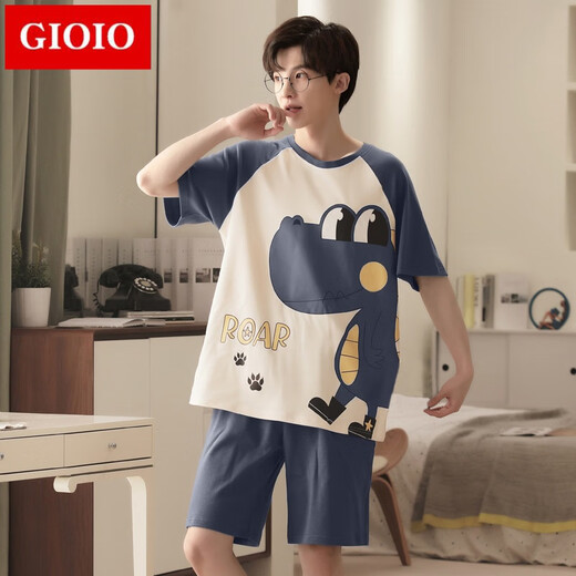 GIOIO男士睡衣夏季薄款棉质短袖短裤套装夏天青年休闲大码可外穿家居服 6623 L