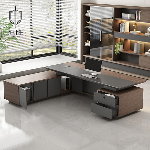 Hengsheng high-end boss desk desk president executive desk high-end light luxury atmosphere chairman office desk and chair combination 2.8m boss desk double cabinet + 3.0m filing cabinet