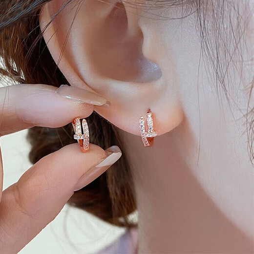 Miao Xiu French niche rose gold nails pure silver needle earrings women's elegant ear buckles commuter earrings Valentine's Day gift nail earrings rose gold