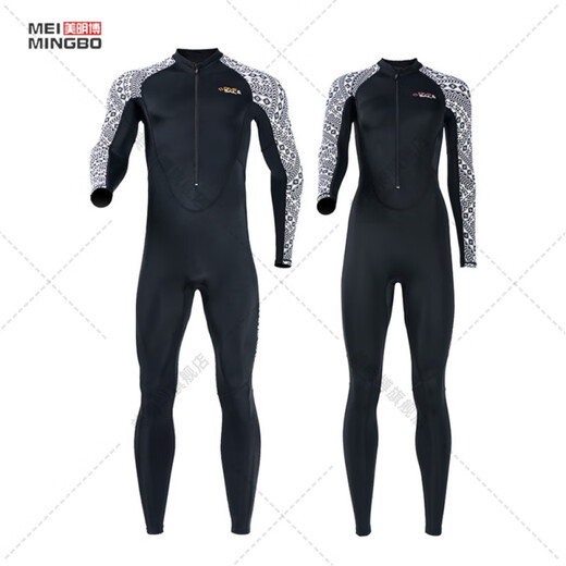 Chuangjingyi Selects Motor Boat Quick-Drying Suit Men's One-piece Wet Suit Women's Surfing Snorkeling Wet Suit Long Sleeve Sunscreen Large Size Swimming Wet Suit Black Men's Style - Back Zipper (D030069M XXL
