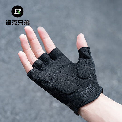洛克兄弟骑行手套半指夏男女公路山地车短指手套运动自行车装备 黑色 L