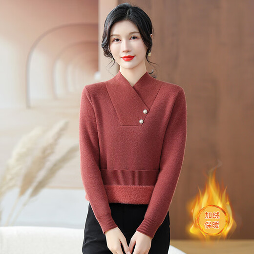 Mrdiane wei warm velvet sweater women's sweater all-in-one velvet thickened bottoming shirt women's top coffee red one size
