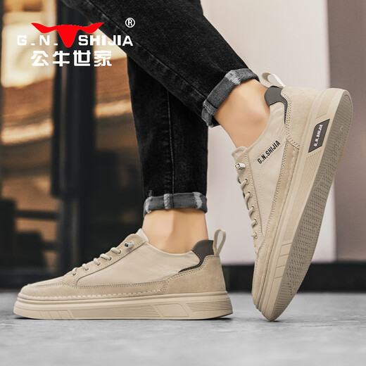 Bull Family Herrenschuhe Frühlings- und Herbst -Eisdraht atmungsaktive Leinwandschuhe Herren 2025 Neue Modebrettschuhe Herren leichte lässige Schuhe Sandfarbe [Stoffstil] GN123101570 42 (Sportschuhe Größe)