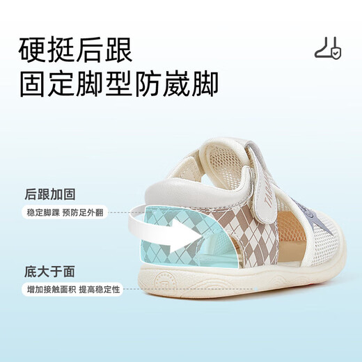 泰兰尼斯夏季婴儿学步鞋男女童透气儿童包头防踢宝宝凉鞋 白/杏 25码