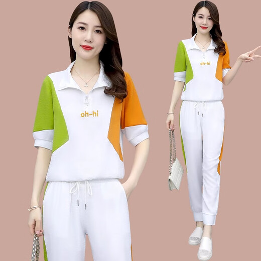 Woodpecker Ice Silk à manches courtes à manches courtes pour femmes en été 2025 Nouvelle ensemble de vêtements de sport décontractés stimulants lâches (684) White L (suggéré 100-110jin [Jin est égal à 0,5 kg]))