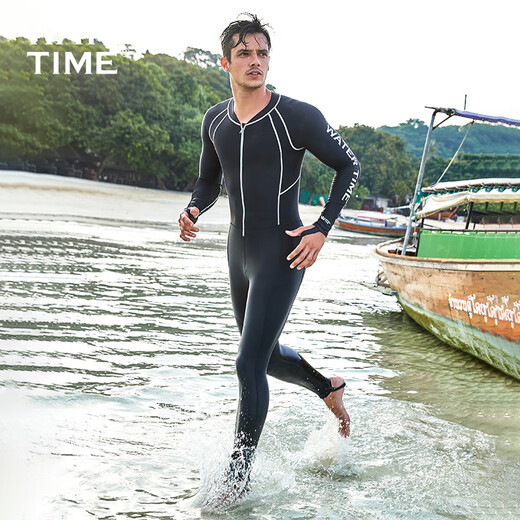 WATERTIME wetsuit men's warm sun protection swimsuit full body one-piece jellyfish suit wetsuit swimming surfing suit one-piece wetsuit black S