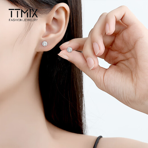 TTMIX car flower imitation diamond platinum earrings for women pt950 fashionable platinum earrings birthday gift for girlfriend in stock small size 1.1-1.3g