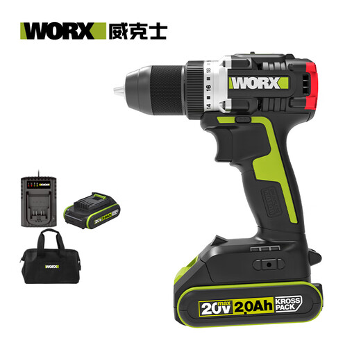 Taladro de litio sin escobillas WORX Taladro de perforación recargable pequeña Herramienta eléctrica de alta potencia WU182 + 3884.0 Doble eléctrico + carga rápida
