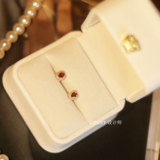 Puri 18K gold ruby earrings for women gold retro pigeon blood red earrings earrings sterling silver diamond square exquisite and compact rectangular pigeon blood ruby earrings