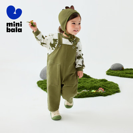 Mini Bala boys and girls comfortable elastic eco-friendly cute dinosaur style two-piece spring overalls suit