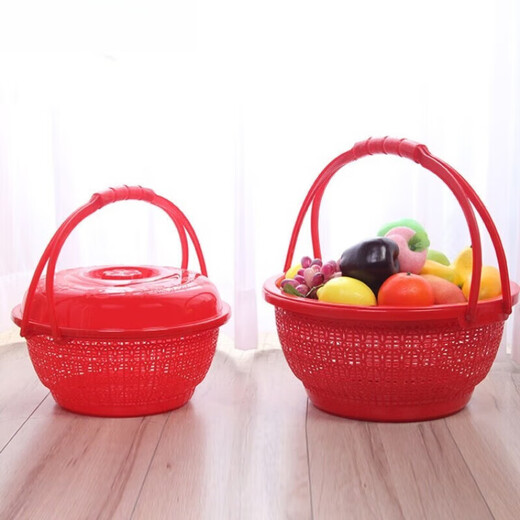 Hank's red basket for weddings, housewarming hand-held basket, worship basket, red wedding basket with lid, red large size