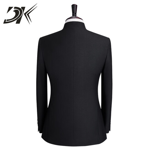 
DK brand men's clothing Zhongshan suit suit men's Chinese stand-up collar suit jacket versatile business casual two-piece set hidden button black 687 165A (165/100)