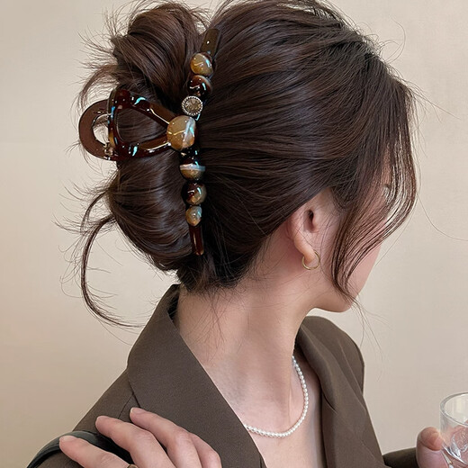 Wanyao high-end round bead gripper for women 2025 new hairpin for women on the back of the head retro hairstyle shark clip large hair accessories round bead sparkling diamond gripper 13cm