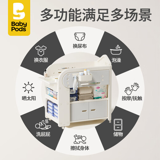 babypodsbabypods尿布台宝宝护理台新生婴儿床多功能移动换尿布幼儿洗澡台 护理台+浴盆+乳胶垫+收纳盒*2 其他框架结构组装
