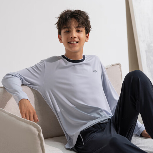 Aimer Kids Modal Home Kleidung Schlafkleidung für Jungen Pull-up-Langarmpyjama/Pyjamas Hosen Jungen A-Klasse Klon Pyjamas Top-Grau AK241F722 165