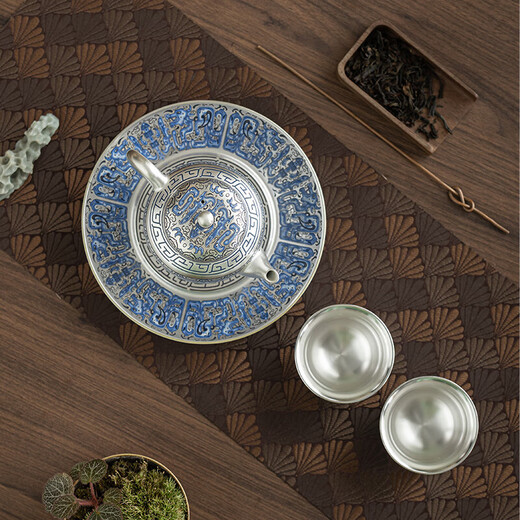 Heritage order high-end gilt silver one pot and two cups kung fu tea set teapot high-end gift box for leaders and elders gilt silver Fulong Gaozhao Yuanzheng teapot set one pot and two cups gift box