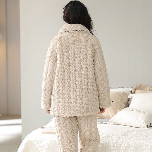 Mandelefin Winter-Pyjama dreischichtige Baumwollladien Korallenmerze verdickte Plüsch-Set-Hauskleidung Herbst und Winter 2023 Neues Modell 12127 Frauen XL (120-140jin [Jin entspricht 0,5 kg]))