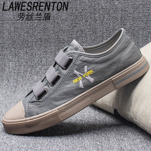 
LAWESRENTON brand canvas shoes men's 2025 summer new breathable trendy shoes casual board shoes one-foot lazy shoes men's shoes khaki 40