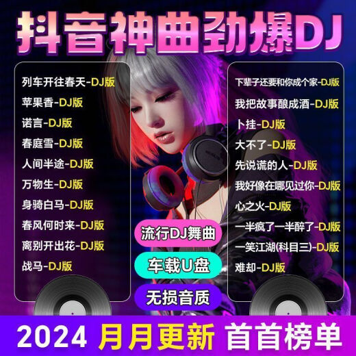 LZJV2024车载音乐U盘DJ重低音环绕劲爆舞曲网红酒吧完整版串烧嗨曲MP3 赠Type-c转换头-黑胶音质-即插 完整版1381首歌曲 38部视频