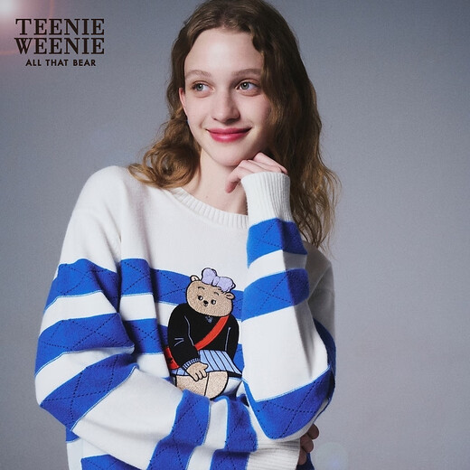 Teenie Weenie Bear Early Spring Fashion College Style Casual Short Striped Trined Pull Coumor Couleur de contraste 165 / m