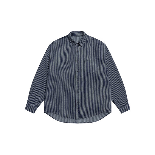 Lekali wash striped denim long-sleeved shirt men's Japanese casual cityboy blue shirt jacket denim blue XL
