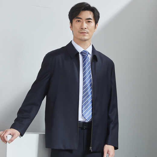 红都男士春秋款夹克进口意大利VBC高支纱精纺纯羊毛商政茄克衫男外套 藏蓝色JT9917-1 180/96A