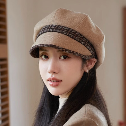 Jimmy Leaf Octagon Hat Women's Autumn and Winter Peaked Hat Season Korean Style Elegant Fashion Versatile Fashion Hat Beret British Temperament Trendy Gray One Size