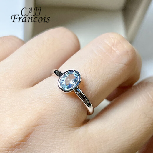 CAJJ Francois 0.65 carat aquamarine ring for women, natural colored gemstone, 925 silver inlaid jewelry, No. 13