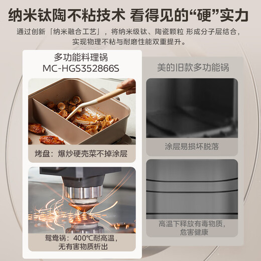 Midea electric hot pot Yuanyang pot hot pot special pot multi-functional pot cooking barbecue pot split multi-functional all-in-one electric pot 0 fluorine titanium ceramic electric cooking pot HGS352866S