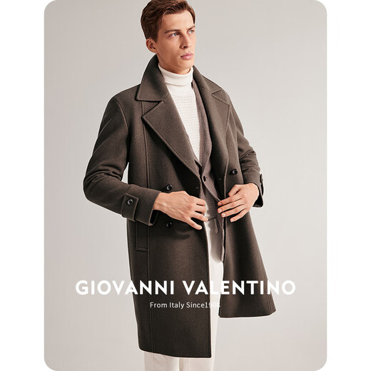 卓凡尼·华伦天奴（GIOVANNI VALENTINO）羊毛保暖中长款毛呢大衣外套男商务休闲男装西装领上衣 驼色 L