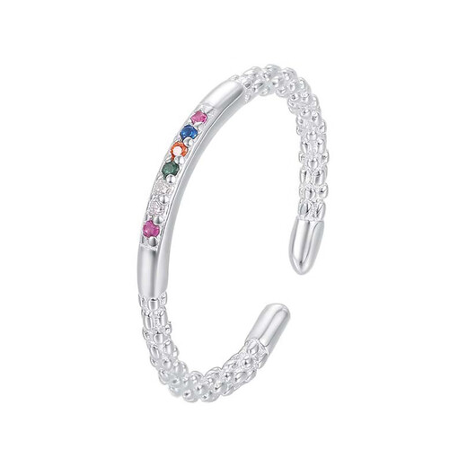 Su Shiliu Light Luxury Sparkling Diamond Colored Zircon Ring for Women 925 Silver Opening Adjustable Fashion Niche Design Hand Jewelry Gift Colored Diamond Opening Ring