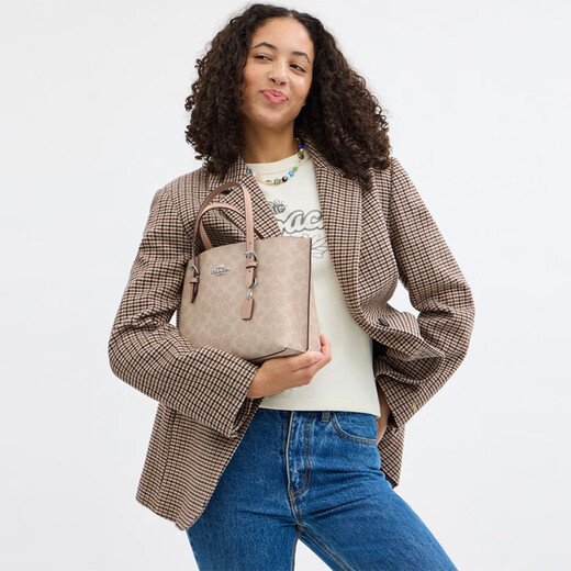 COACH Outlet Women's Bag Classic Logo MOLLIE No. 25 Tote Bag Shoulder Crossbody Bag Handbag Gift SV/Sand Yellow/Taupe