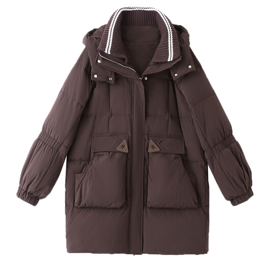 Bailanjiao down jacket women's mid-length 2025 winter women's new style small high-end loose thickened white duck down jacket brown M (recommended 100-135 Jin Jin equals 0.5 kg)