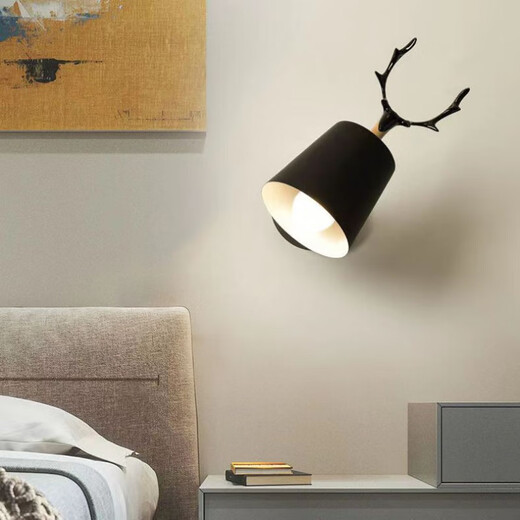 Yilin Nordic simple desk wall lamp bedroom bedside lamp living room corridor wall lamp macaron personalized creative deer head lamp black three-color light