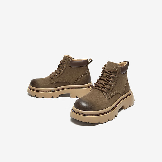 Bestou Wintereinkaufszentrum Neues echtes Leder und Fleece Retro Workwear Martin -Stiefel Dicke Ferse Herren Kurzstiefel S0818DD4 Khaki Fleece Lip 41