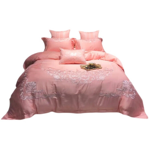 Mercury series light luxury 2025 new cotton pink four-piece set 100 pure cotton bed sheets and quilt covers European wedding bedding 4 Grace-Inulin 1.8m bed sheet style four-piece set-quilt cover 200*230