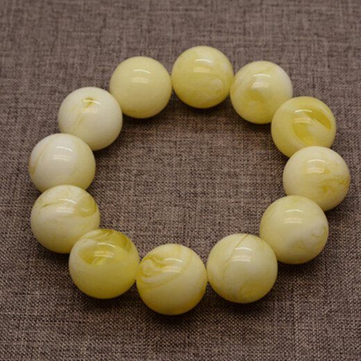 Confucian Russian white beeswax 10/25mm round bead bracelet chicken fat yellow honey with moire amber bracelet for men and women, bead diameter 18mm, 13 beads standard men's style