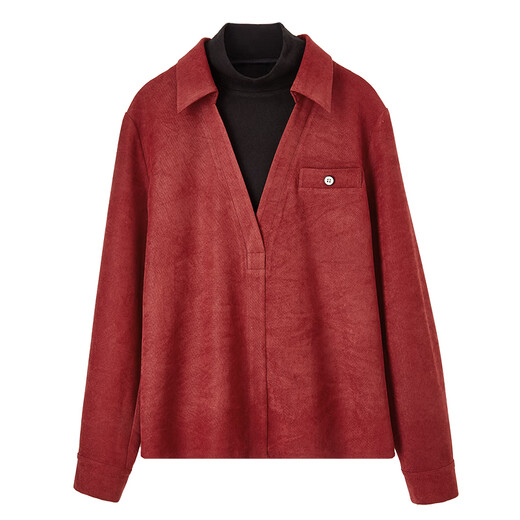 Shandu Bila New Year Red Elegant Temperament Fake Two-piece Shirt Women's Winter Half-High Collar Right Shoulder Pullover Workplace OL Style Shirt