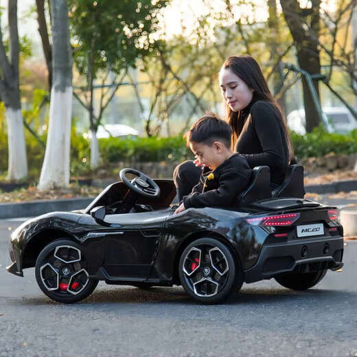 Cool Sun Maserati authorized two-seater electric remote control toy car for babies and children, four-wheeled swing sports car for adults and children, 24V roasted red + light sound motor + soft wheel leather seat remote control