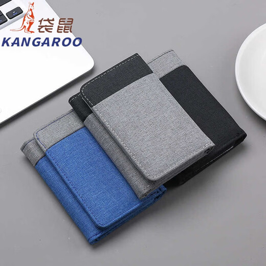 袋鼠（KANGAROO）法国进口品质钱包男士短款帆布竖款卡包三折叠薄款小票夹青少多卡 灰色