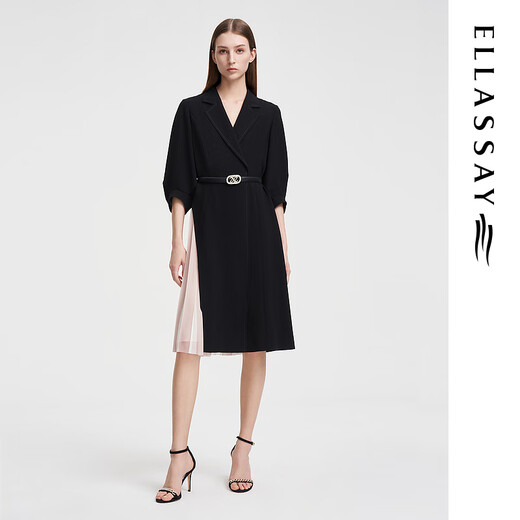 ELLASSAY [Même modèle à Tong Yao] Spring New Two-Color Spliced Three Acid Robe Acid for Women EWF351Y15100 Classic Black L