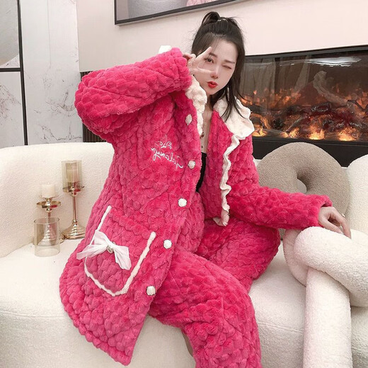 Catman three-layer cotton pajamas for women in autumn and winter thickened coral flannel flannel internet celebrity home clothing DLM-6621# three-layer cotton thickened M Recommended 80-100Jin [Jin equals 0.5 kg]