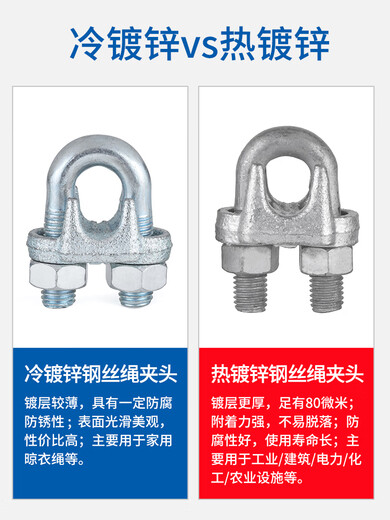 JINGGONG national standard galvanized steel wire rope chuck buckle chuck chuck lock U-shaped chuck fixed joint wire rope chuck 6mm (suitable for 6mm steel wire rope) 10 pcs