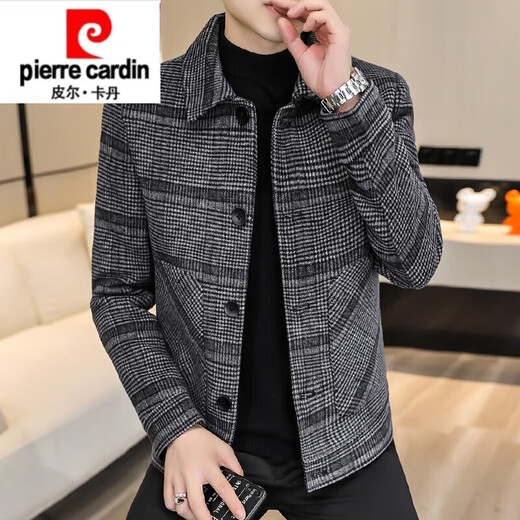 Pierre Cardin 2025 new woolen jacket men's autumn and winter Korean style trendy light mature style men's winter woolen jacket 2911 black gray thick style M