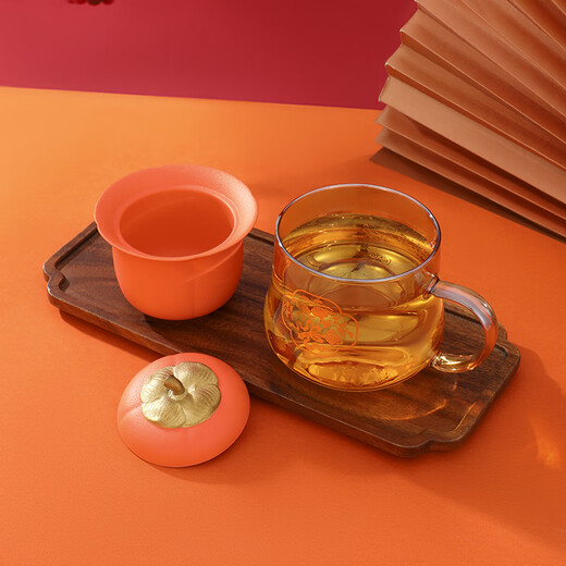 New cultural and creative birthday gifts: Forbidden City Persimmon Ruyi Tea Cup Tea Separator Cup Ceramic Liner for Friends Persimmon Ruyi Gift Box