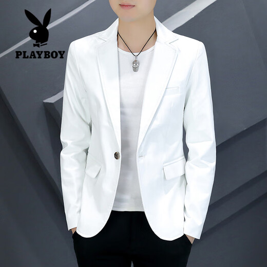 Playboy (PLAYBOY) youth slim personality leather suit spring and autumn Korean style trendy men's handsome suit British casual single suit jacket 8805 white M