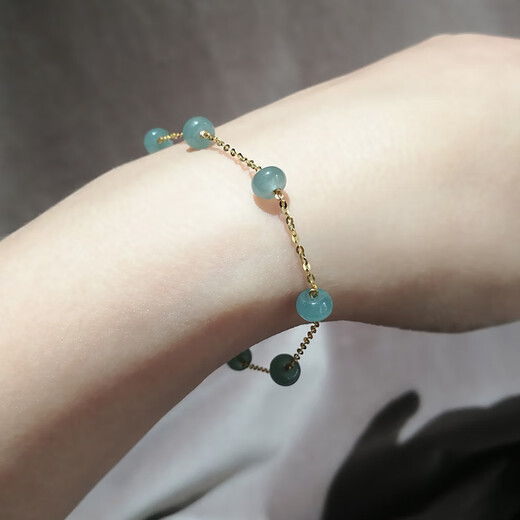 Beyou 18k gold ice blue water jade A-grade abacus bead bracelet adjustable light luxury simple versatile hand jewelry female gift hand circumference 15