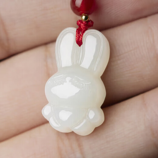Manli Cui Hetian white jade zodiac rabbit pendant national fashion jade pendant necklace little rabbit children's model with certificate